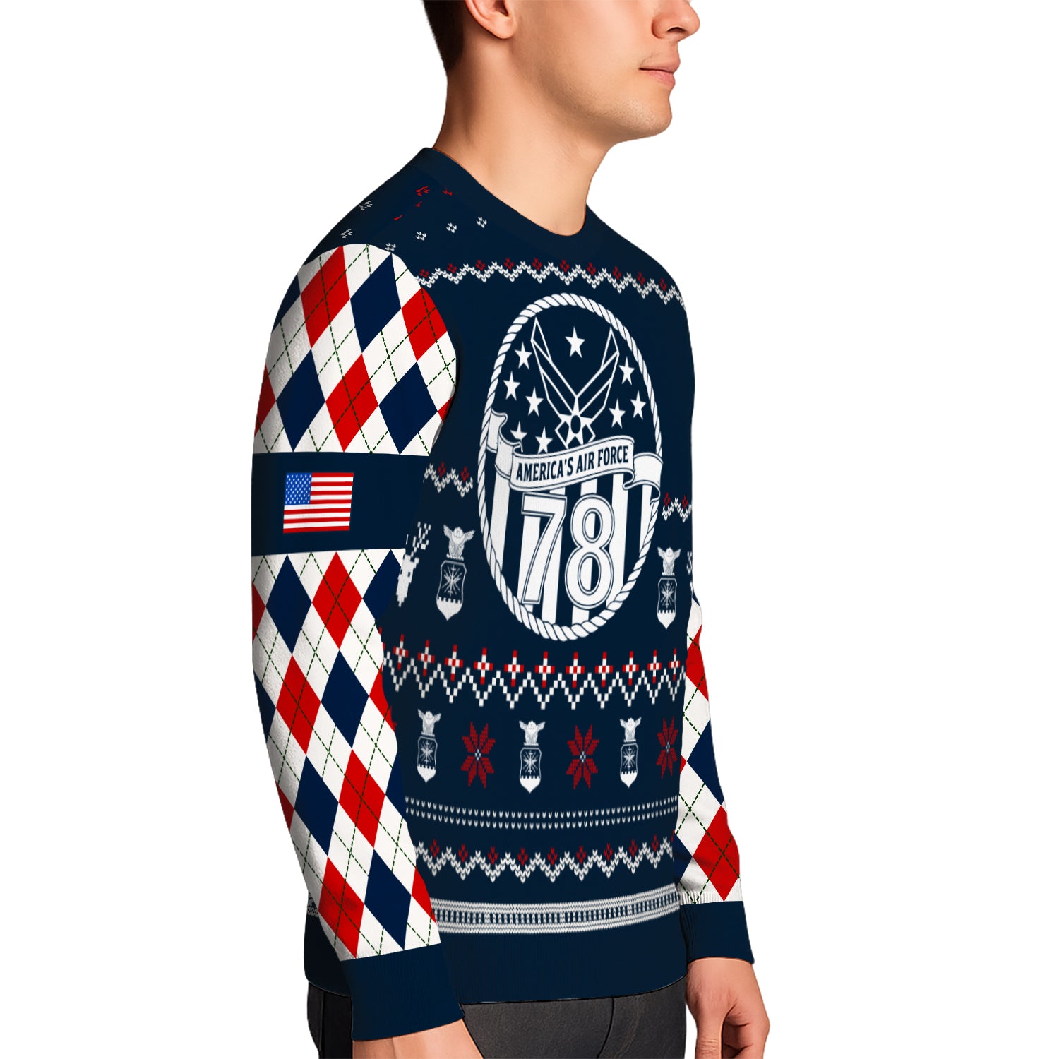 Custom Ranks And Text US Air Force Ugly Christmas Sweater for Women Men JUST05