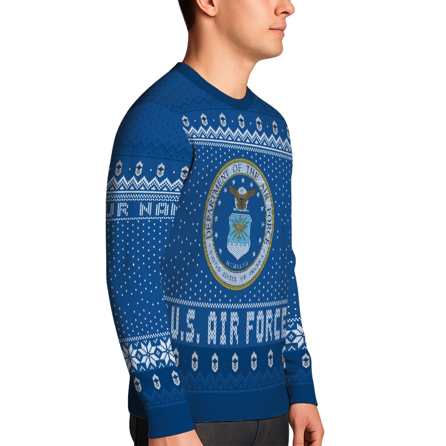 Custom Ranks & Text US Air Force Ugly Christmas Sweater for Women Men TUST04