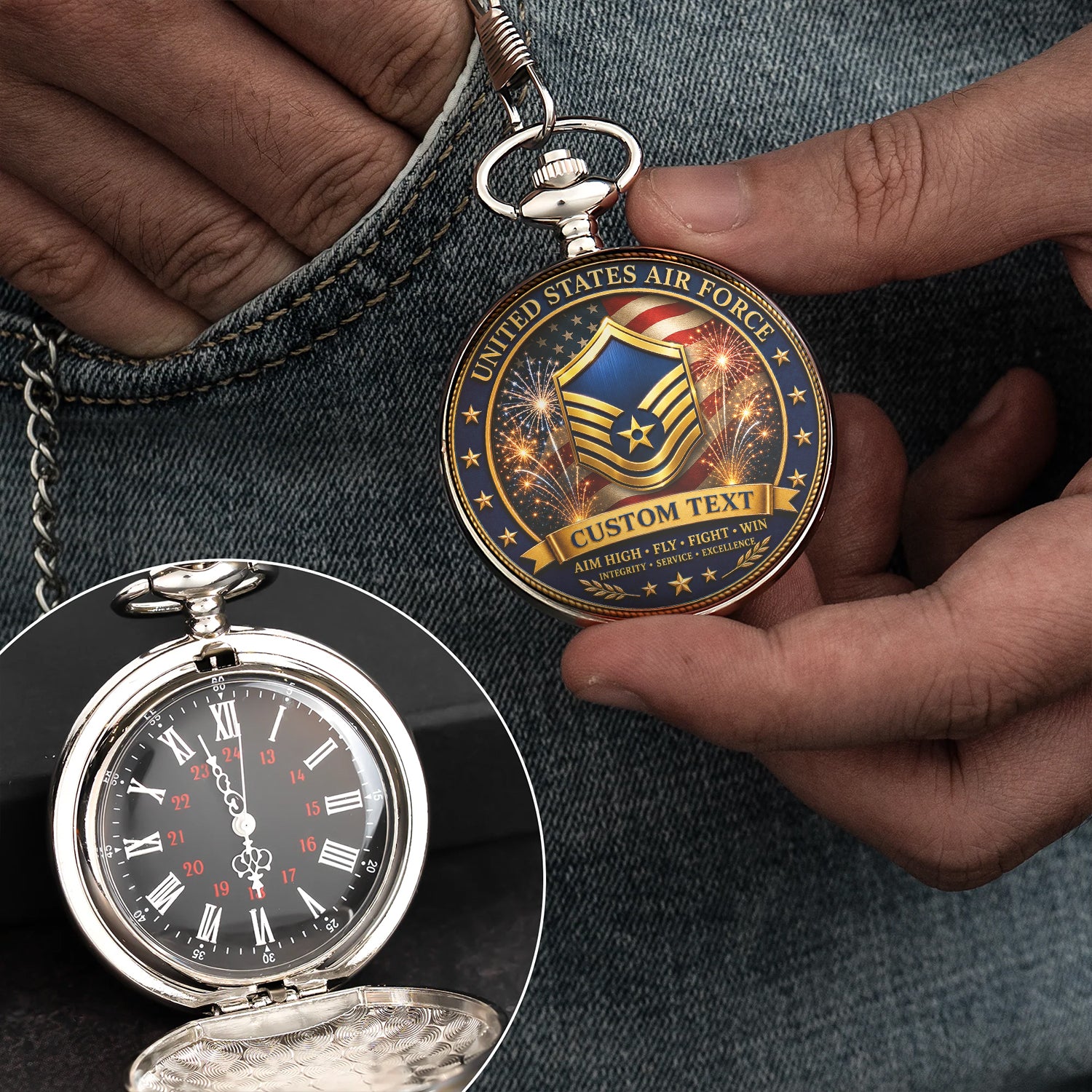 Personalized US Air Force Pocket Watch Veteran Memorial Gift