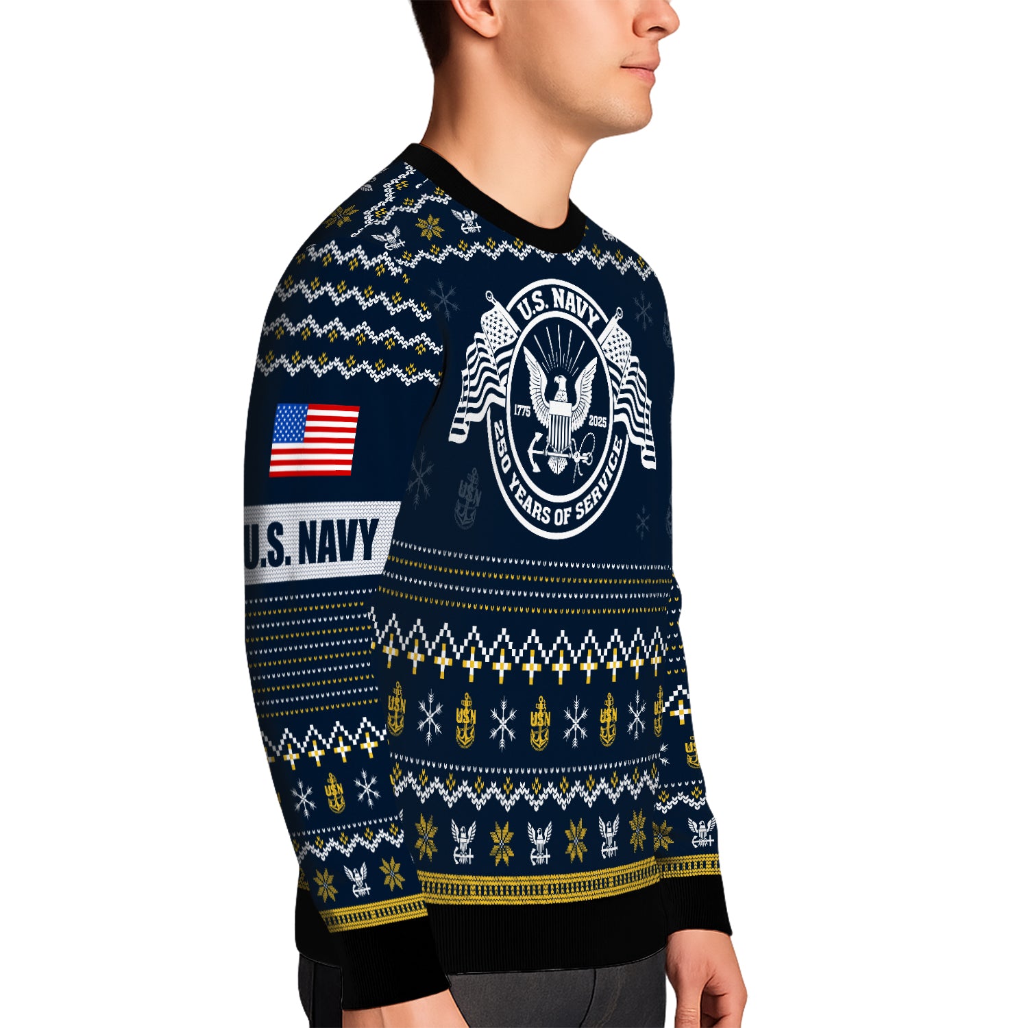 Custom Ranks And Text US Navy Ugly Christmas Sweater for Women Men JUST04