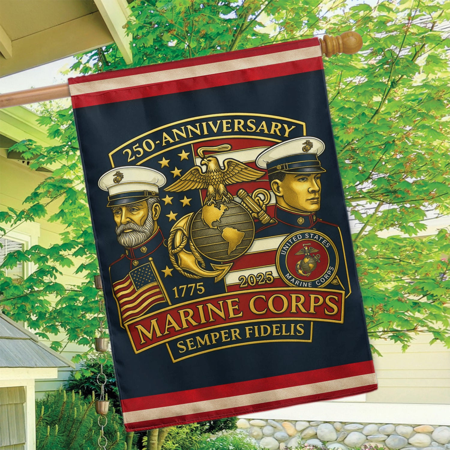 MARlNE 250th Anniversary House Flag 28" x 40" Twin-Side Printing
