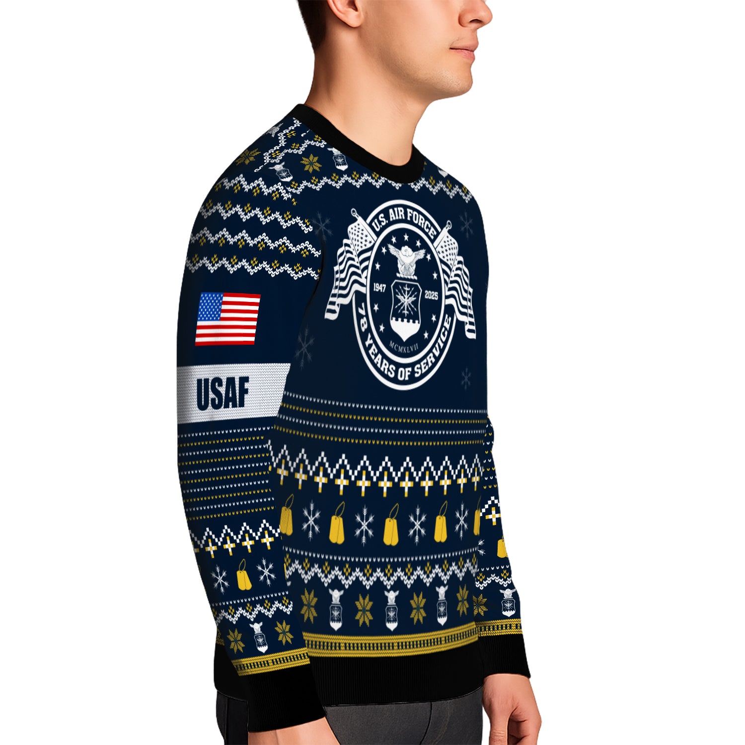 Custom Ranks And Text US Air Force Ugly Christmas Sweater for Women Men JUST04