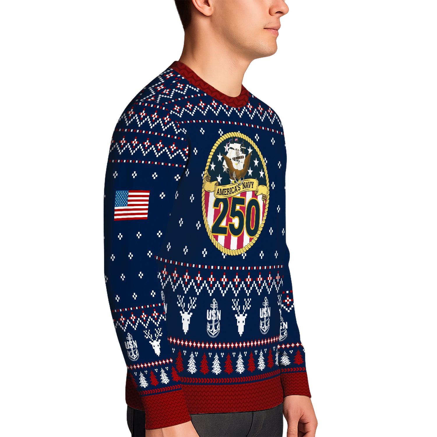 Custom Ranks And Text US Navy Ugly Christmas Sweater for Women Men JUST01