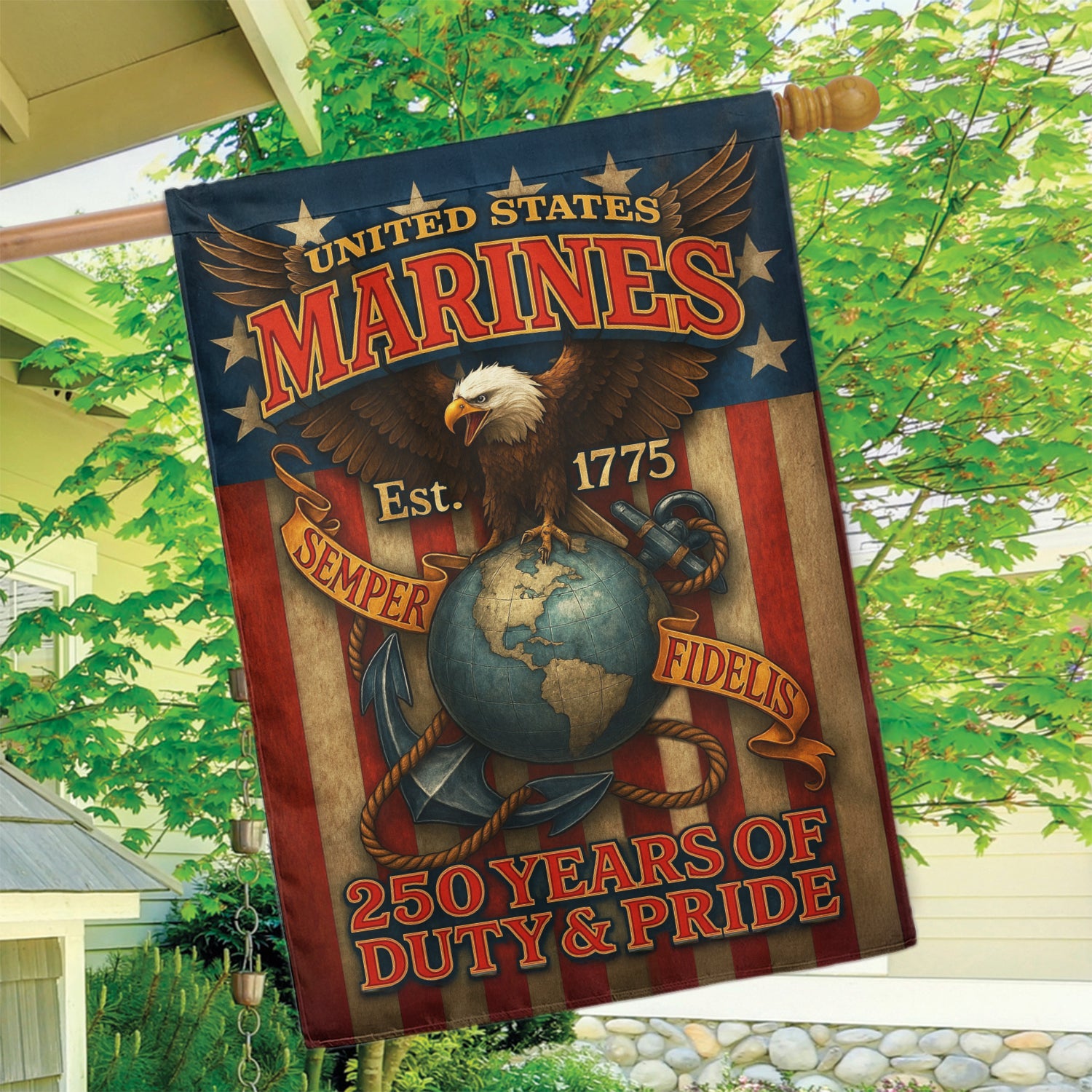 MARlNE 250 Years Duty & Pride House Flag 28" x 40" Twin-Side Printing