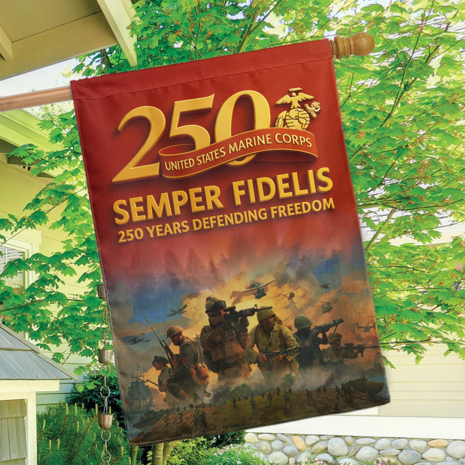 MARlNE Semper Fields 250 Years Defending Freedom House Flag 28" x 40" Twin-Side Printing