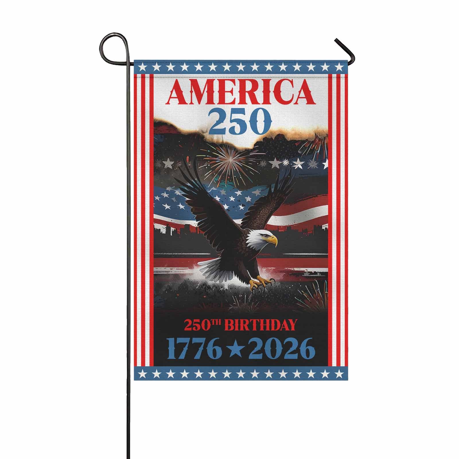 America 250 Garden Flag Patriotic Eagle Fireworks 250th Birthday USA 1776-2026 Independence Decor