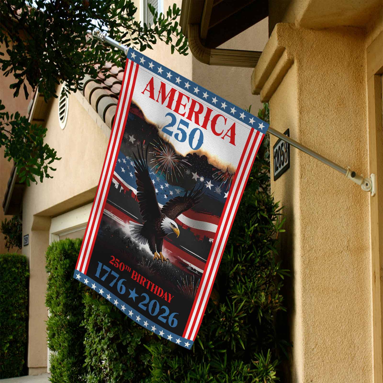 America 250 Garden Flag Patriotic Eagle Fireworks 250th Birthday USA 1776-2026 Independence Decor