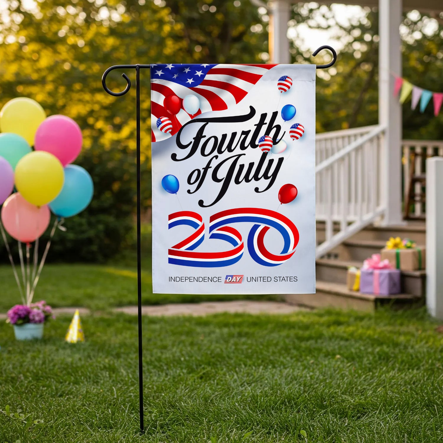Fourth of July 250 Garden Flag 12''x18'' Twin-Side Printing