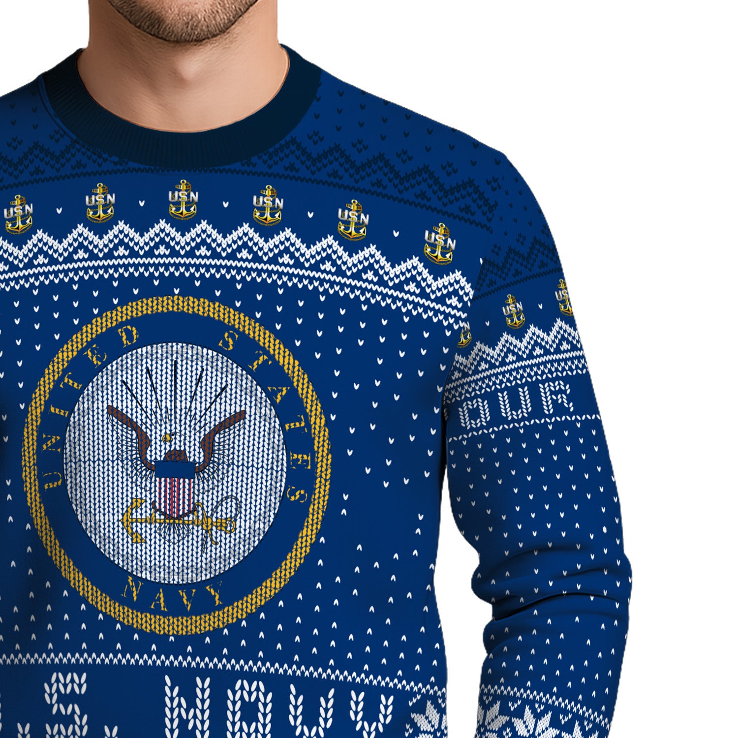 Custom Ranks And Text US Navy Ugly Christmas Sweater for Women Men TUST04