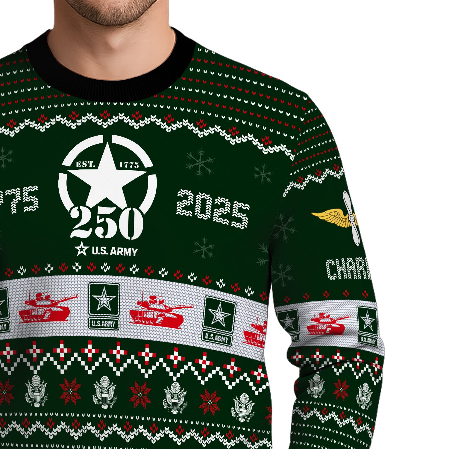 Custom Ranks And Text US Army Ugly Christmas Sweater for Women Men JUST03
