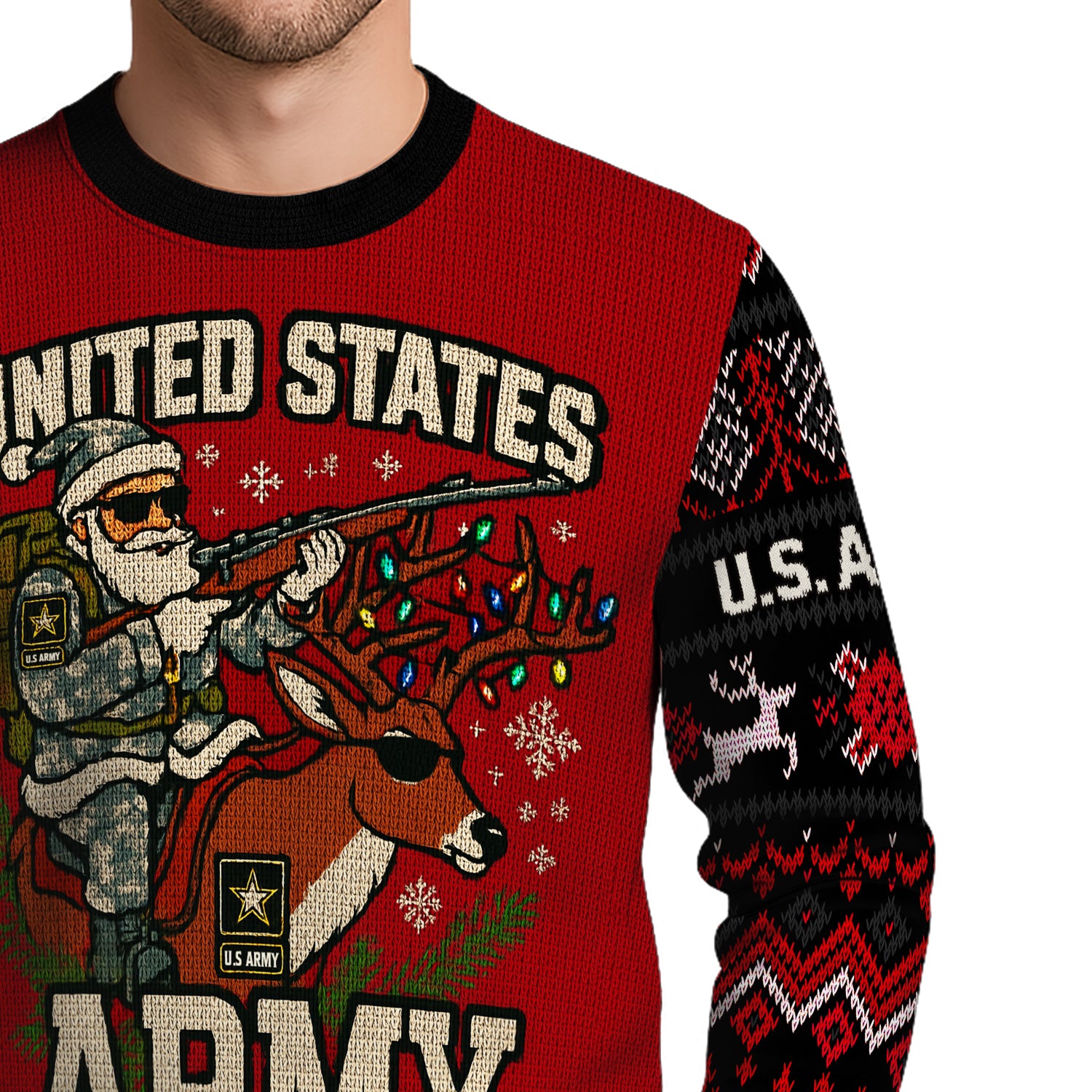 US Army Santa Cloud Soldier Ugly Christmas Sweater