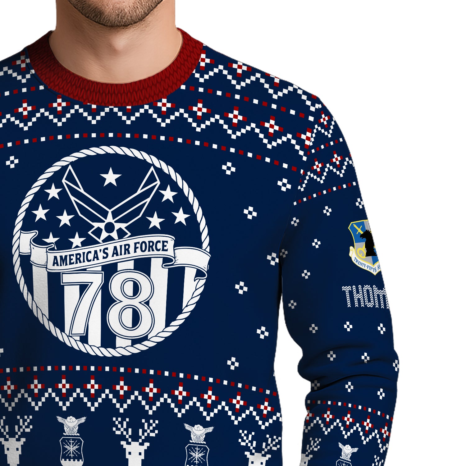 Custom Ranks And Text US Air Force Ugly Christmas Sweater for Women Men JUST01