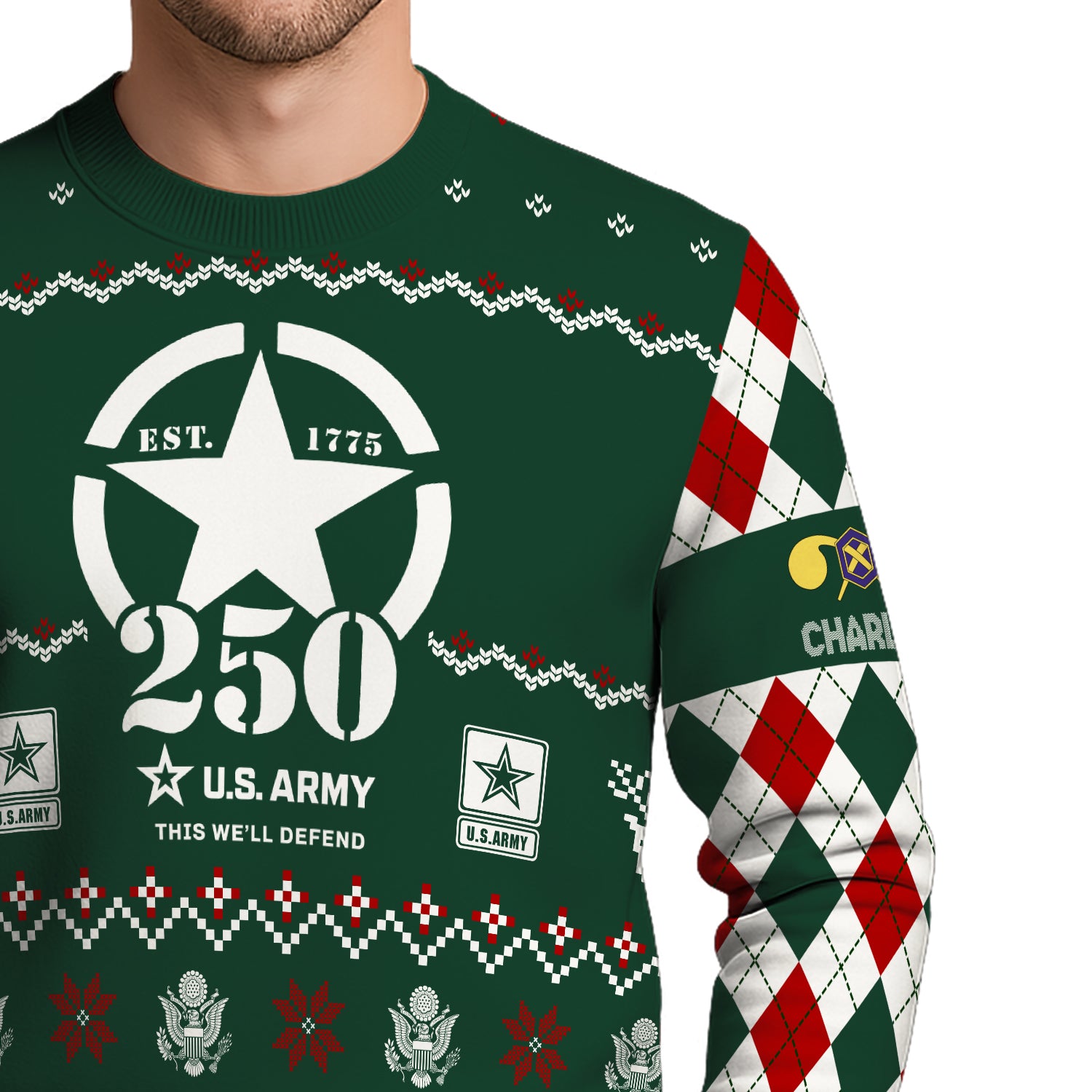 Custom Ranks And Text US Army Ugly Christmas Sweater for Women Men JUST05