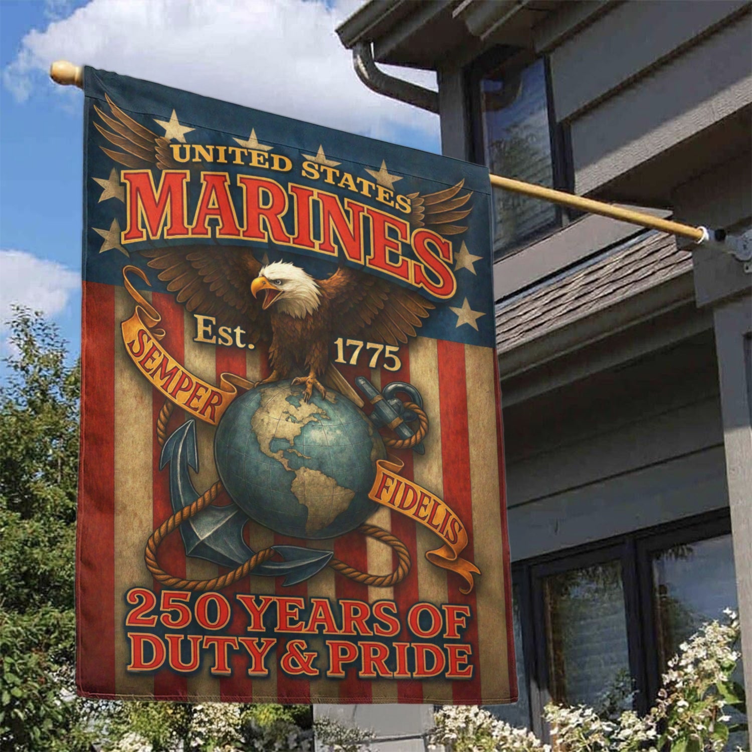 MARlNE 250 Years Duty & Pride House Flag 28" x 40" Twin-Side Printing