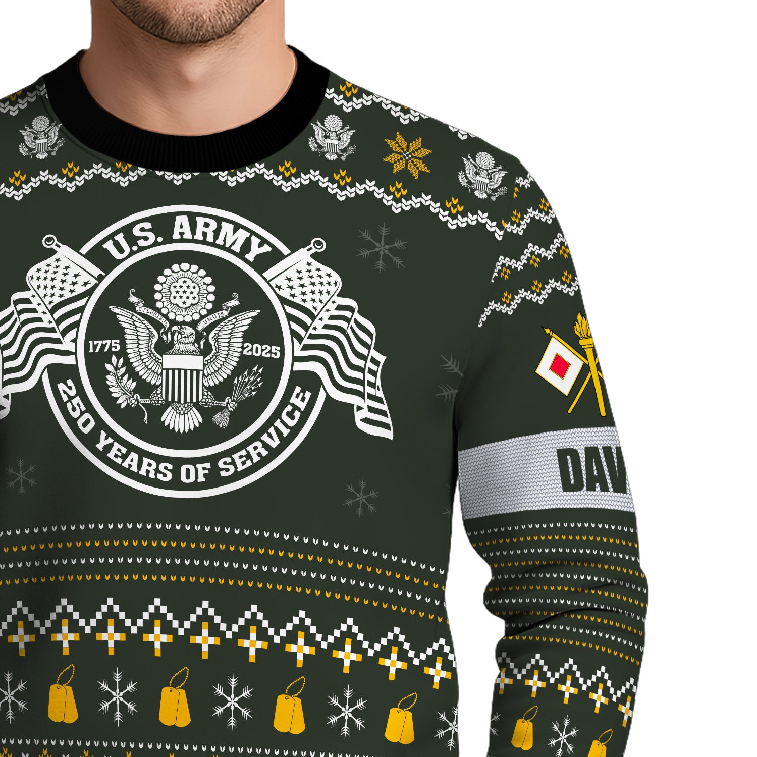 Custom Ranks And Text US Army Ugly Christmas Sweater for Women Men JUST04