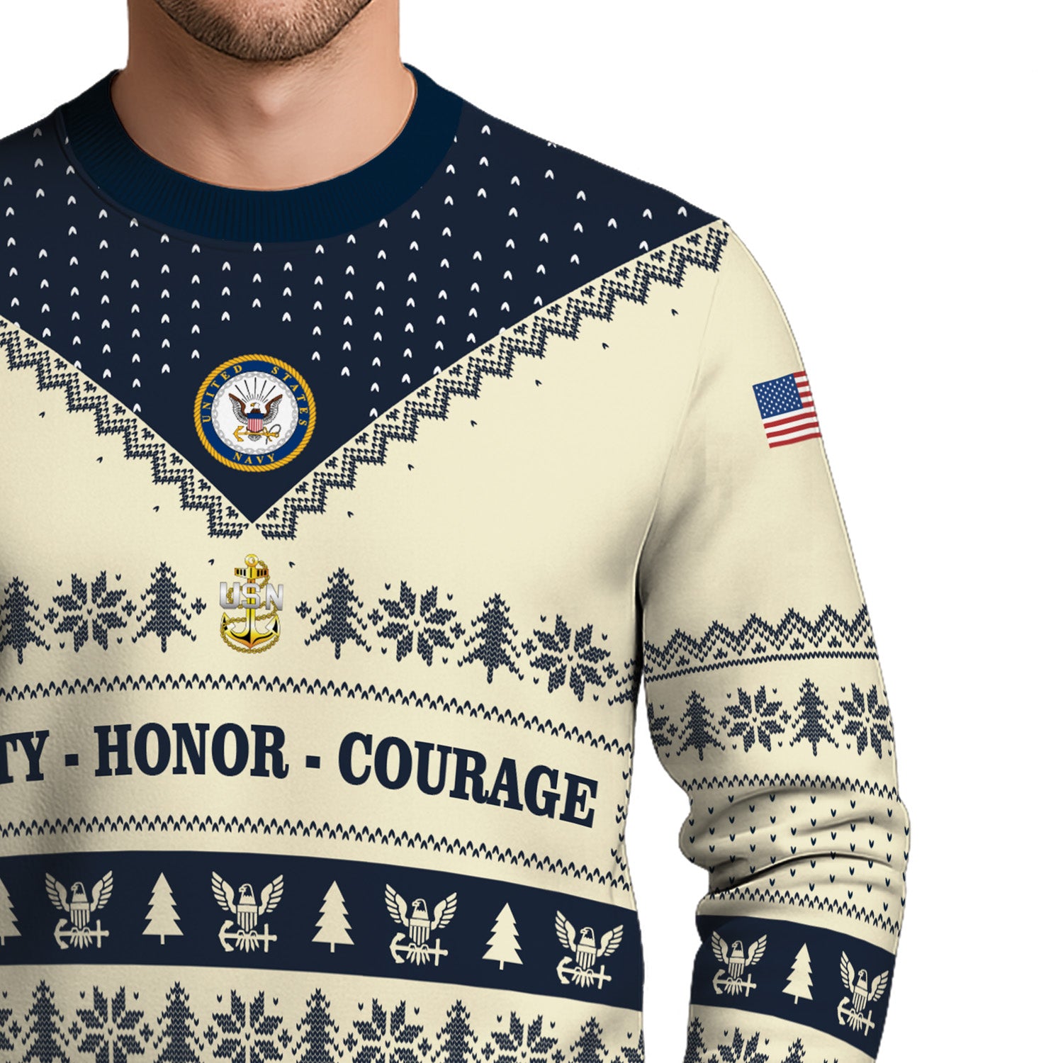 Custom Ranks US Navy Ugly Christmas Sweater for Women Men TUST05