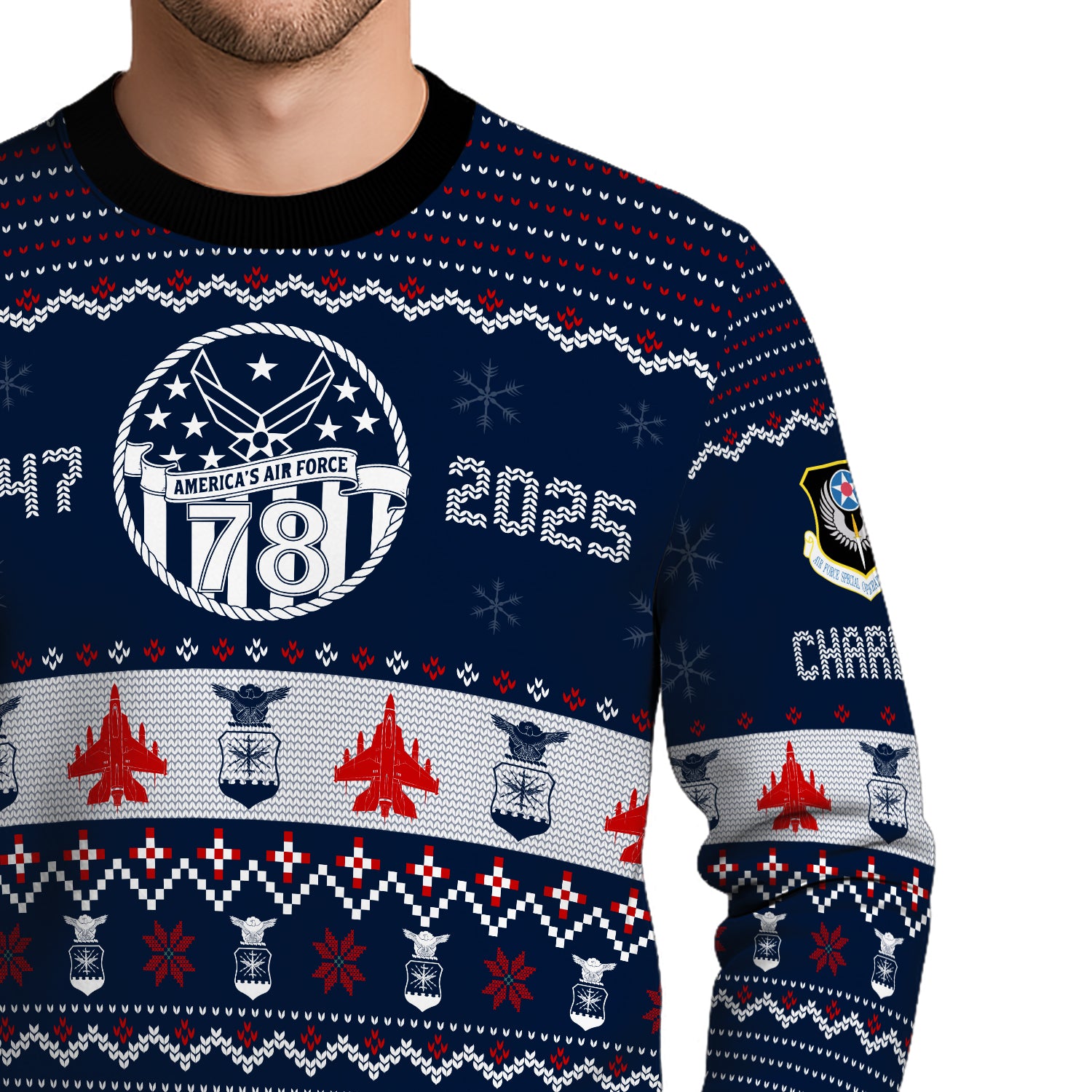 Custom Ranks And Text US Air Force Ugly Christmas Sweater for Women Men JUST03