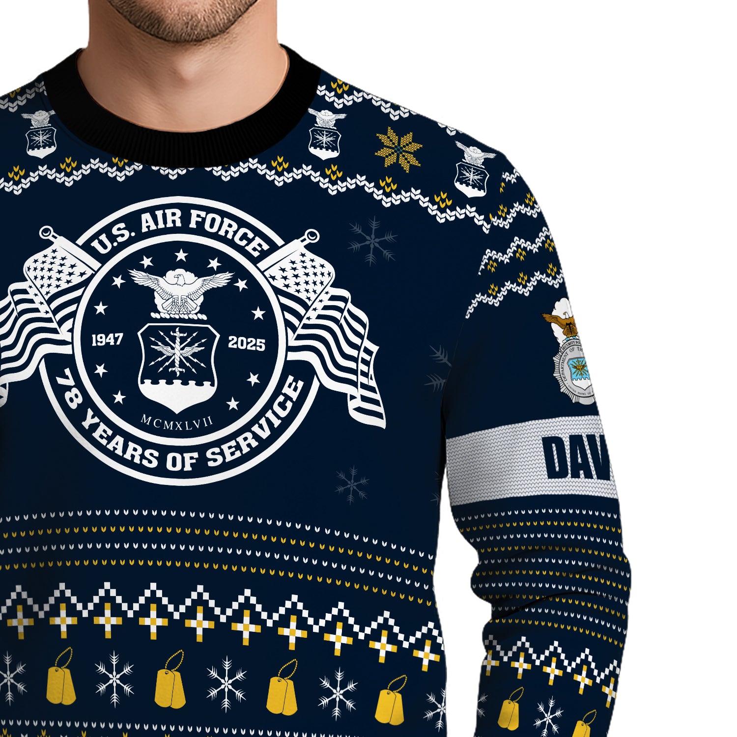 Custom Ranks And Text US Air Force Ugly Christmas Sweater for Women Men JUST04
