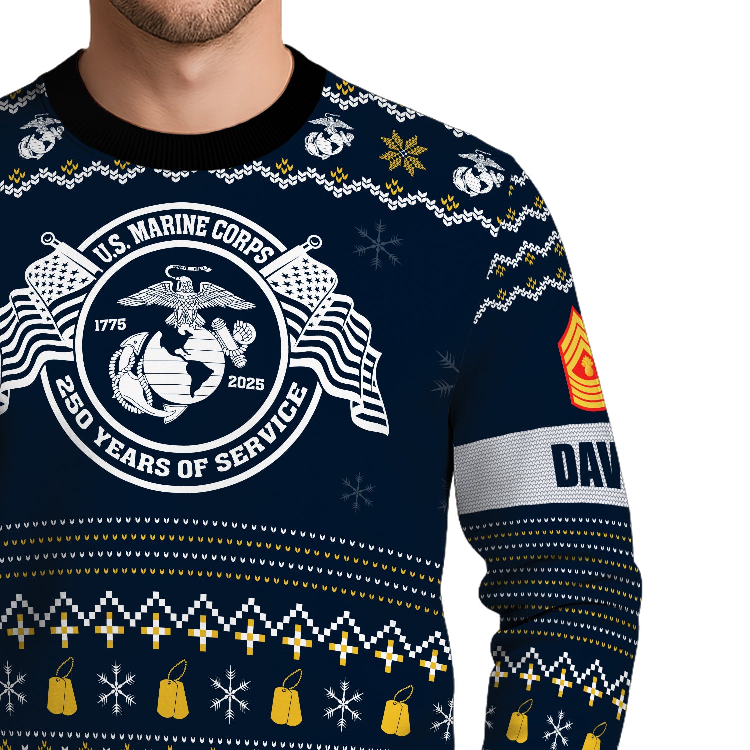 Custom Ranks And Text USMC Ugly Christmas Sweater for Women Men JUST04