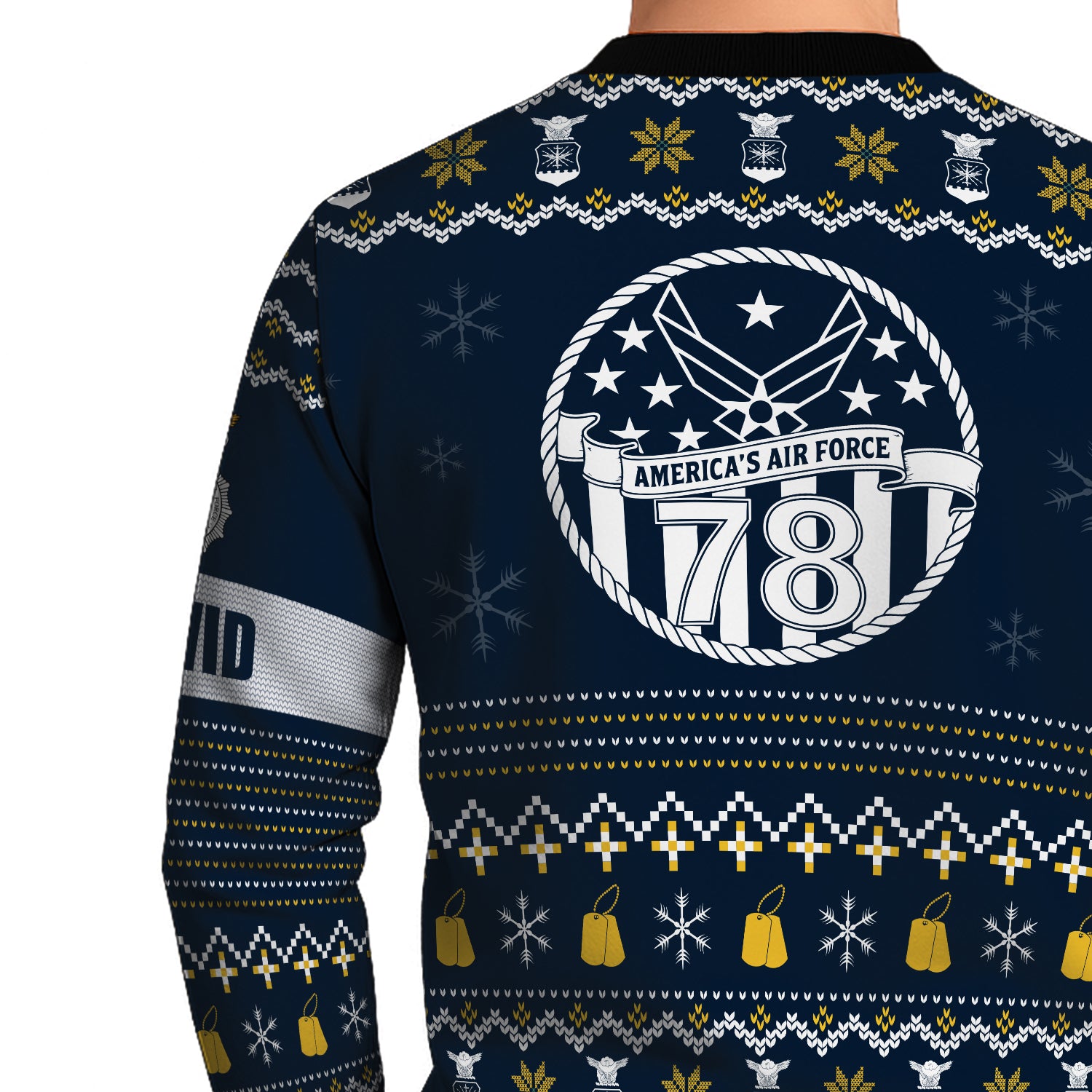 Custom Ranks And Text US Air Force Ugly Christmas Sweater for Women Men JUST04