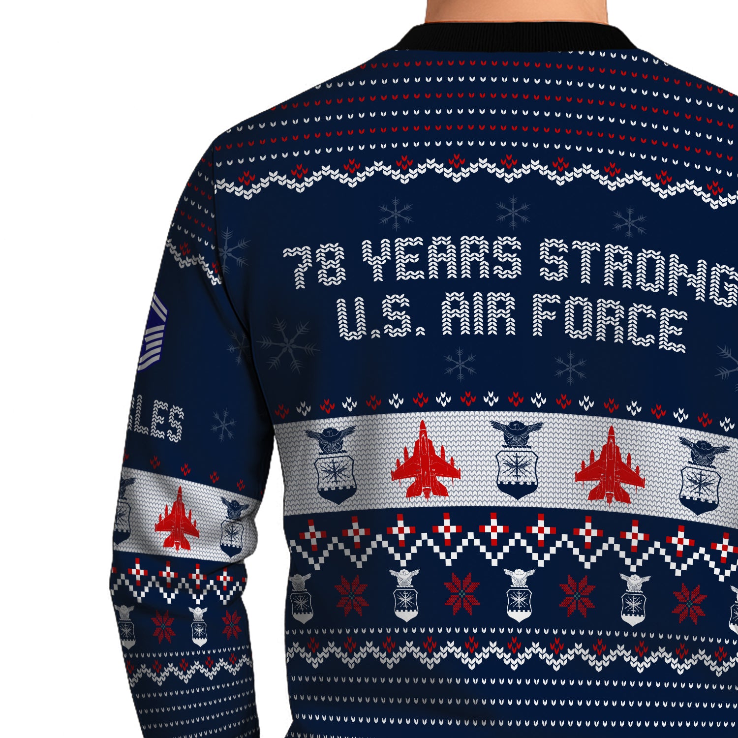 Custom Ranks And Text US Air Force Ugly Christmas Sweater for Women Men JUST03
