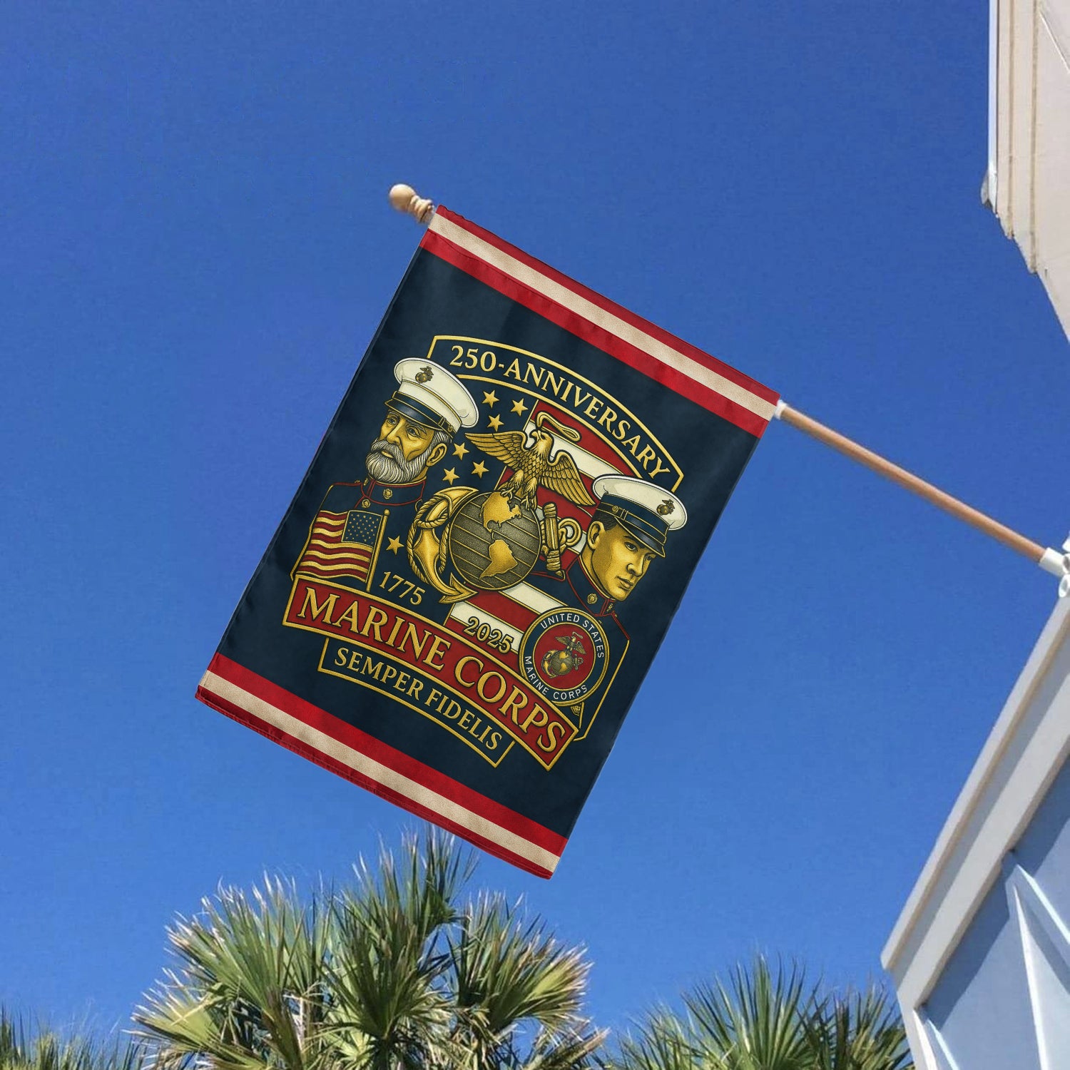 MARlNE 250th Anniversary House Flag 28" x 40" Twin-Side Printing