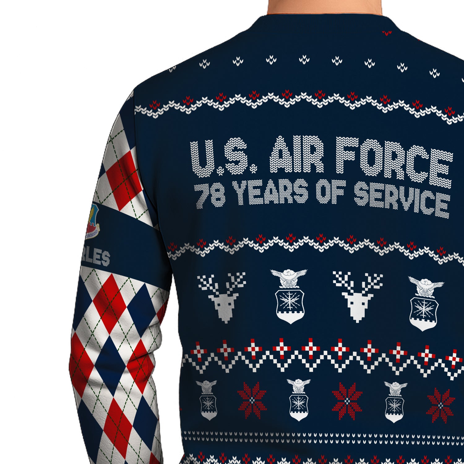 Custom Ranks And Text US Air Force Ugly Christmas Sweater for Women Men JUST05