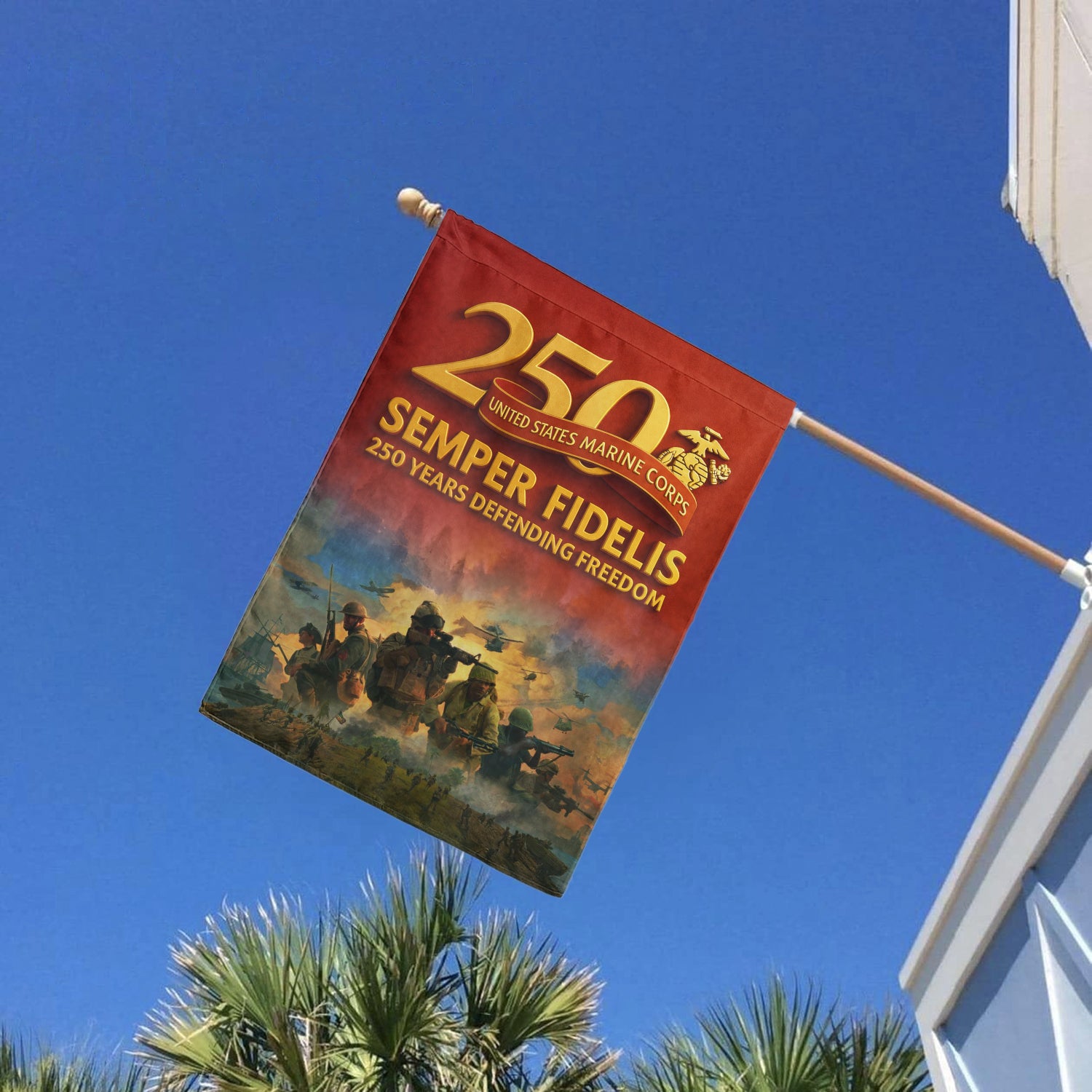 MARlNE Semper Fields 250 Years Defending Freedom House Flag 28" x 40" Twin-Side Printing