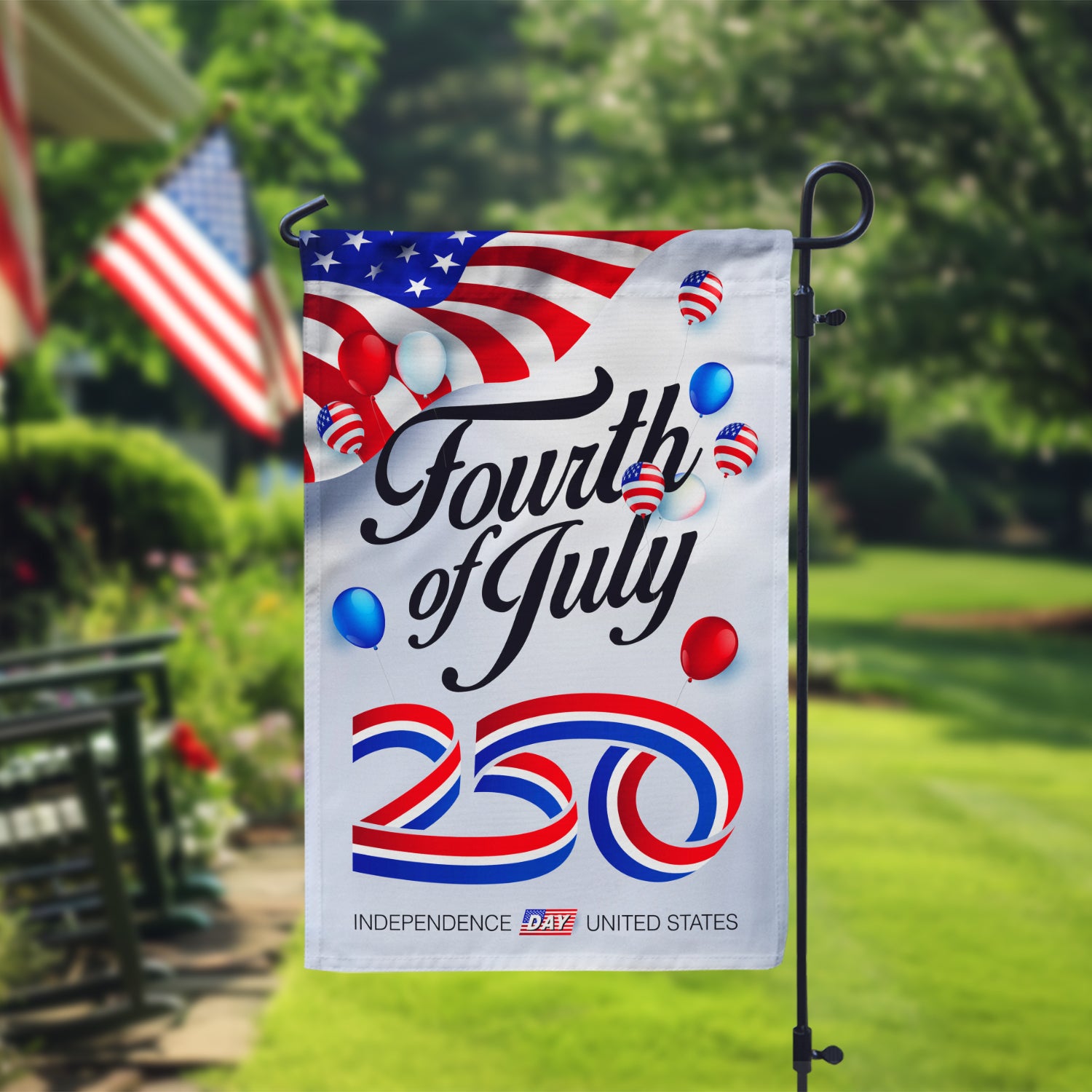 Fourth of July 250 Garden Flag 12''x18'' Twin-Side Printing