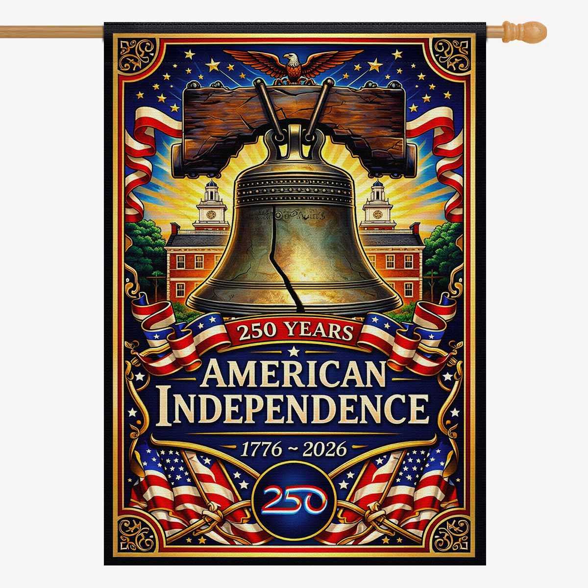 America 250 House Flag – 250 Years American Independence Liberty Bell 1776–2026