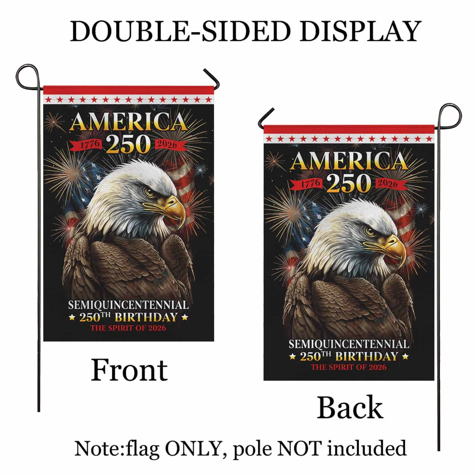 America 250 Semiquincentennial Garden Flag Patriotic Eagle Fireworks 1776-2026 Independence Decor