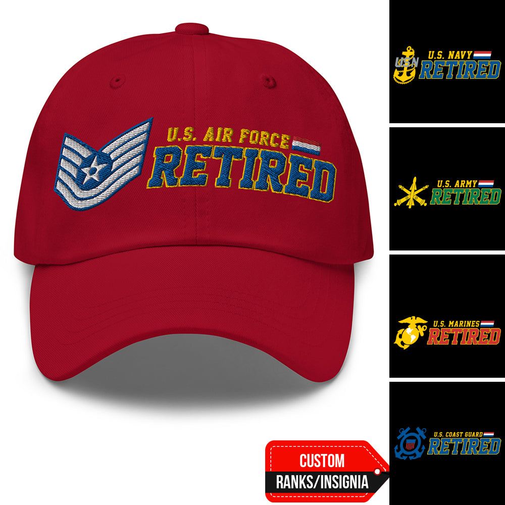 US Military Retired Custom Ranks/Insignia Embroidered Dad Hat