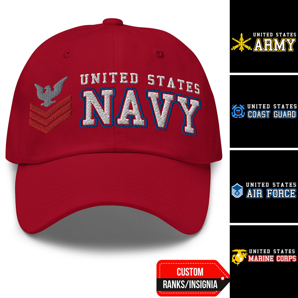 US Military Custom Ranks Insignia Embroidered Dad Hat