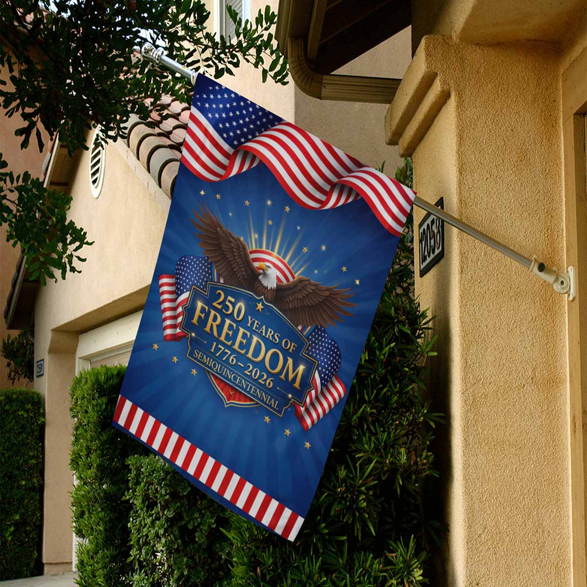 250 Years of Freedom House Flag Patriotic Eagle USA 1776-2026 America Semiquincentennial Banner