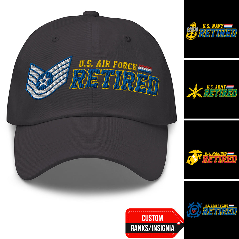 US Military Retired Custom Ranks/Insignia Embroidered Dad Hat