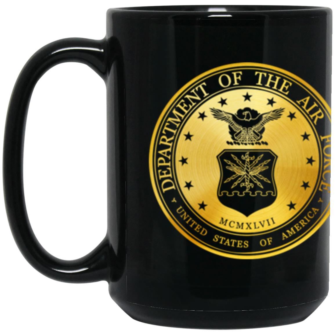 US Air Force Reserve Command Metallic Gold Effect 11oz - 15oz Black Mug