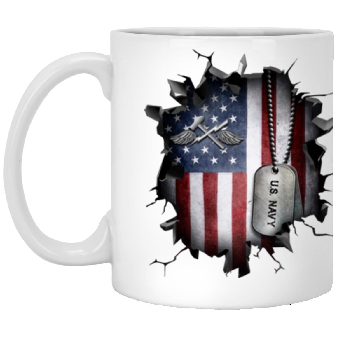 US Navy Aviation Support Equipment Tech Navy AS 3D Break Effect 11oz - 15oz White Mug