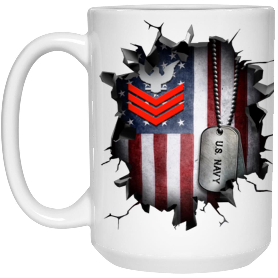 US Navy E-6 Petty Officer First Class E6 PO1 Collar Device 3D Break Effect Coffee Mug 11oz - 15oz White Mug