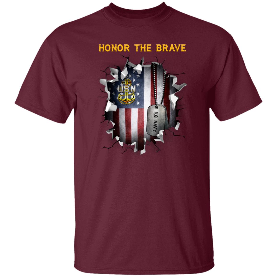 US Navy E-8 Senior Chief Petty Officer E8 SCPO Senior Noncommissioned Officer Collar Device - Honor The Brave Front Shirt