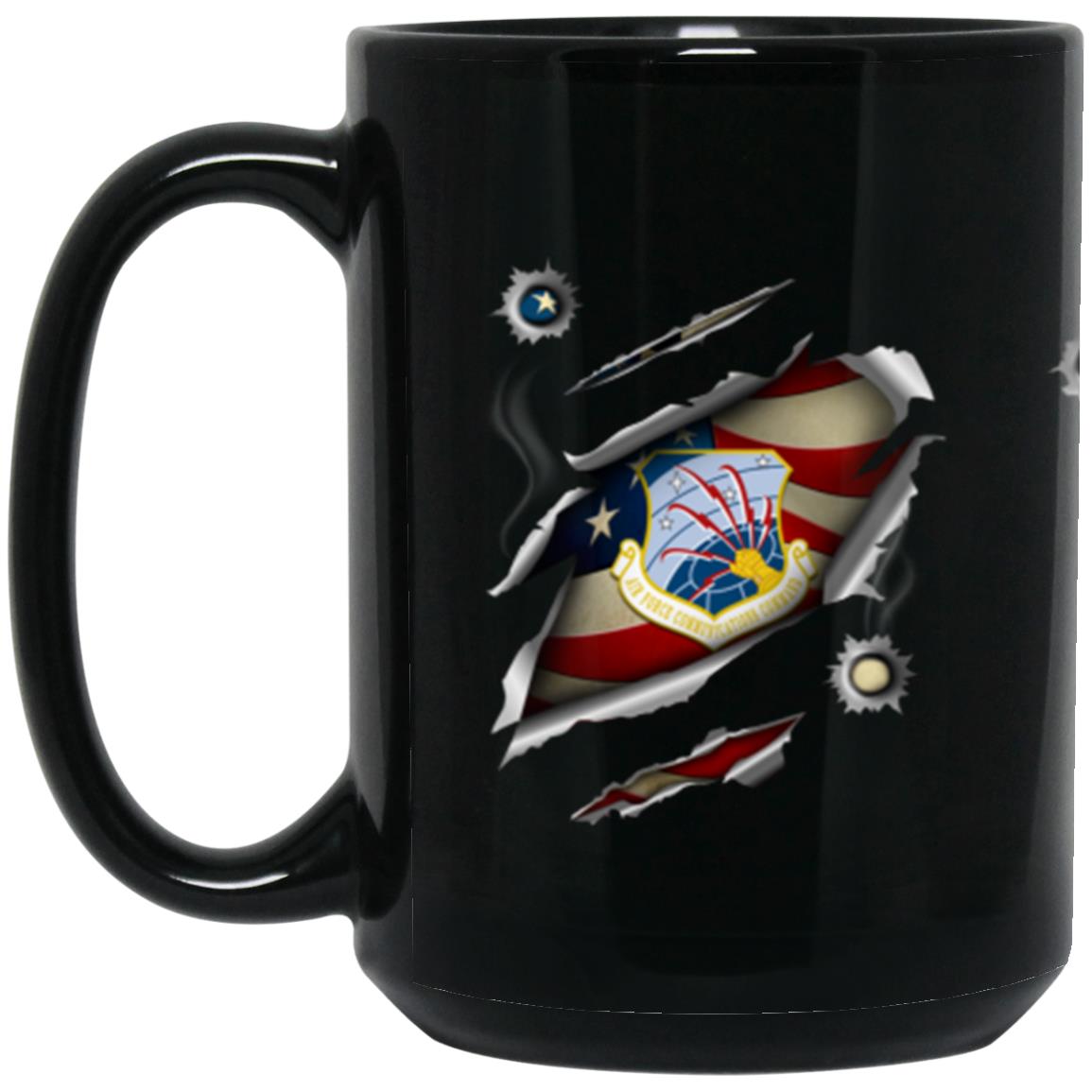 US Air Force Communications Command 3D Bullet Holes Effect 11oz - 15oz Black Mug