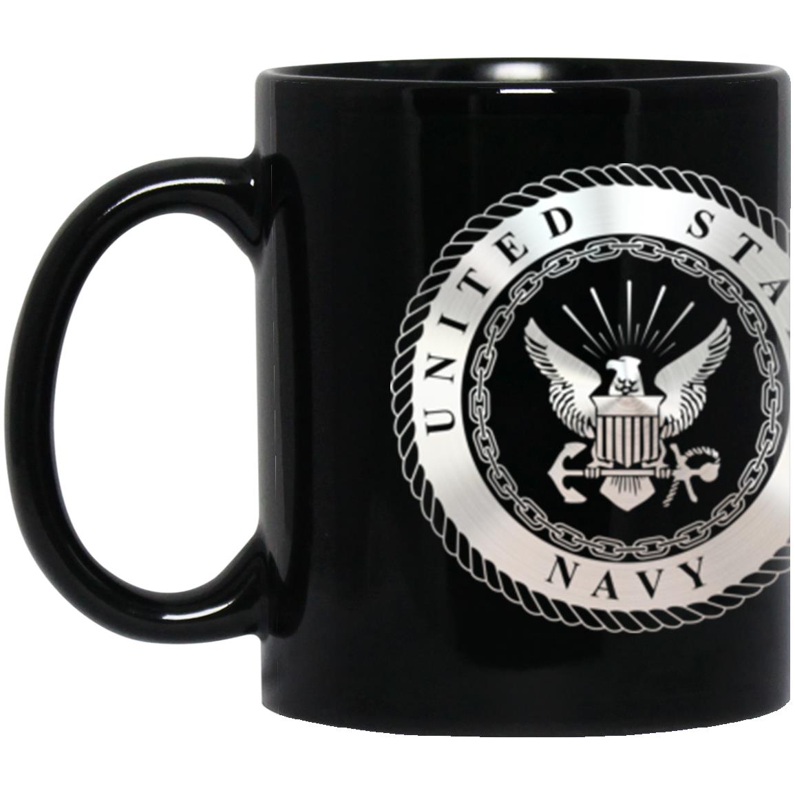 US Navy Quartermaster Navy QM Metallic Silver Effect 11oz - 15oz Black Mug