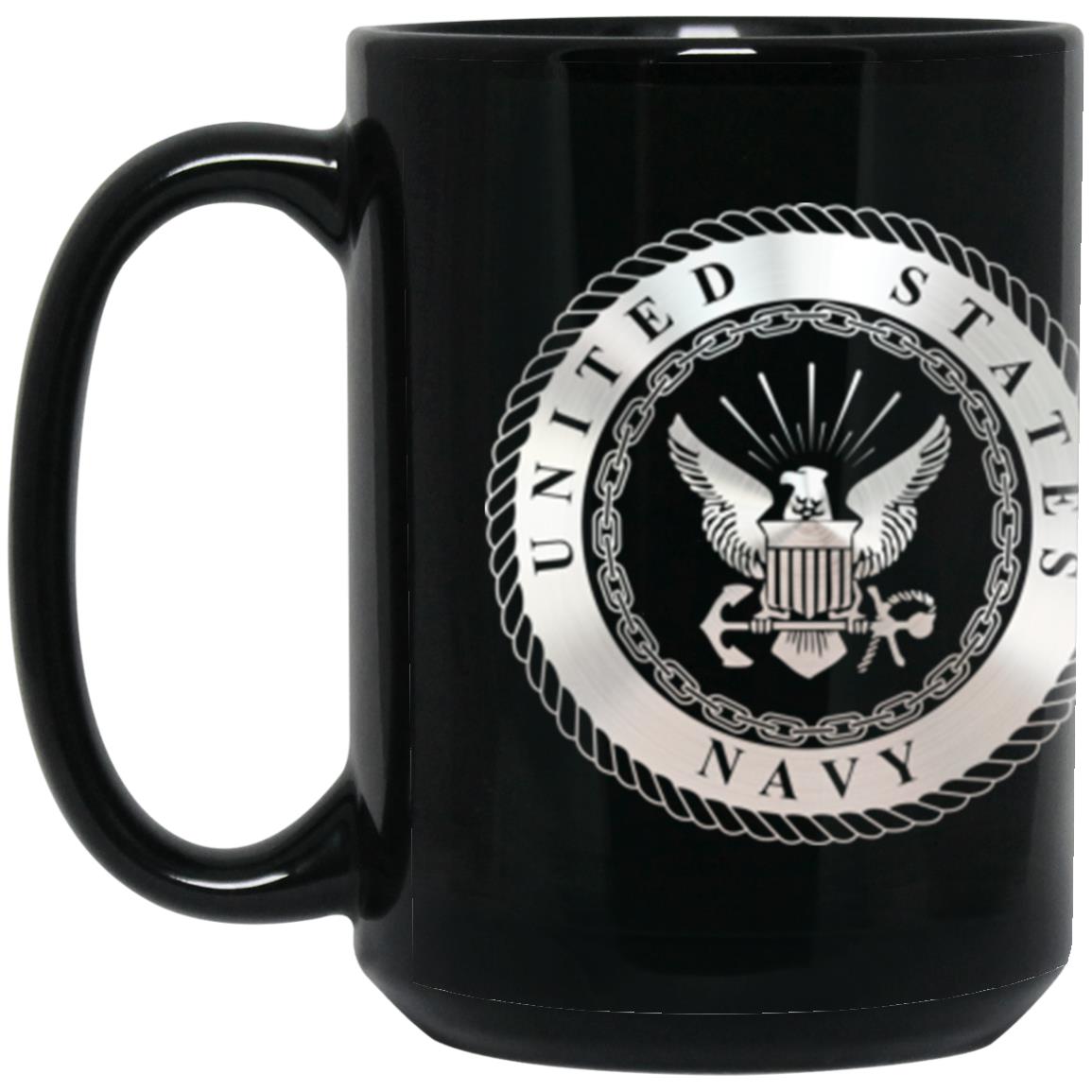 US Navy Surface Warfare Enlisted Metallic Silver Effect 11oz - 15oz Black Mug