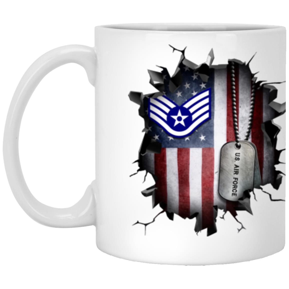 US Air Force E-5 Staff Sergeant SSgt E5 Noncommissioned Officer Ranks AF Rank 3D Break Effect Coffee Mug 11oz - 15oz White Mug