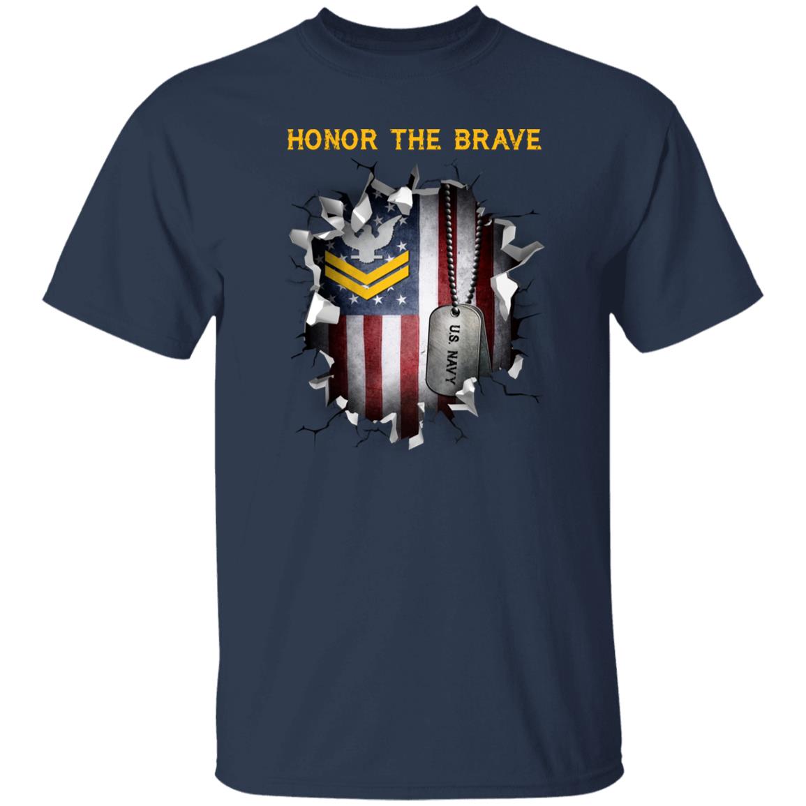 US Navy E-5 Petty Officer Second Class E5 PO2 Gold Stripe Collar Device - Honor The Brave Front Shirt