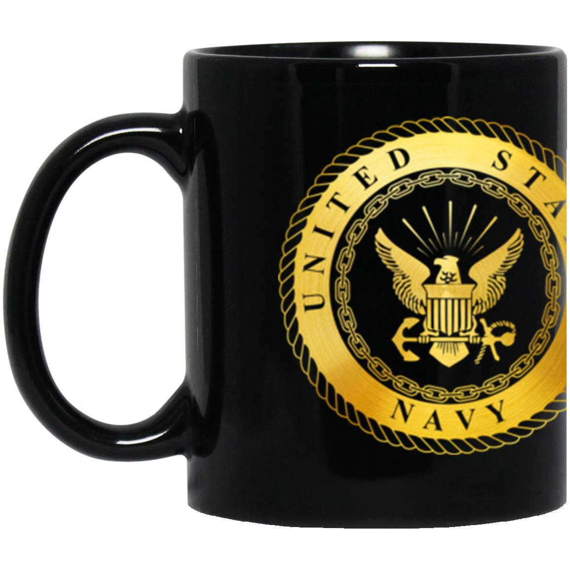 US Navy O-1 Ensign O1 ENS Junior Officer Metallic Gold Effect 11oz - 15oz Black Mug