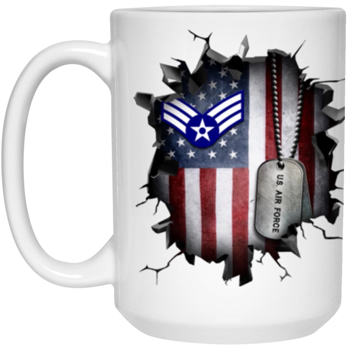 US Air Force E-4 Senior Airman SrA E4 Enlisted Airman Ranks AF Rank 3D Break Effect Coffee Mug 11oz - 15oz White Mug