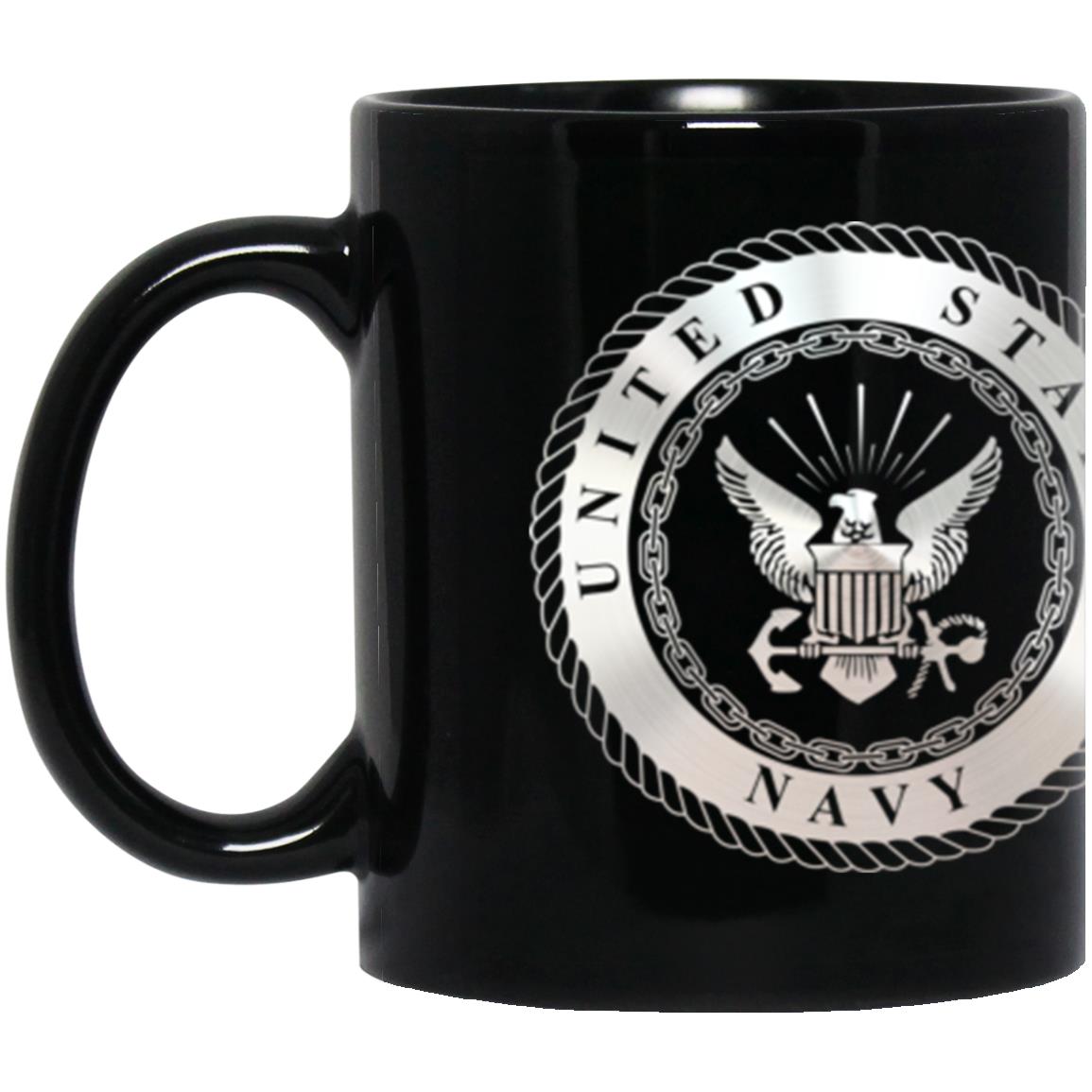 US Navy O-9 Vice Admiral O9 VADM Flag Officer Metallic Silver Effect 11oz - 15oz Black Mug