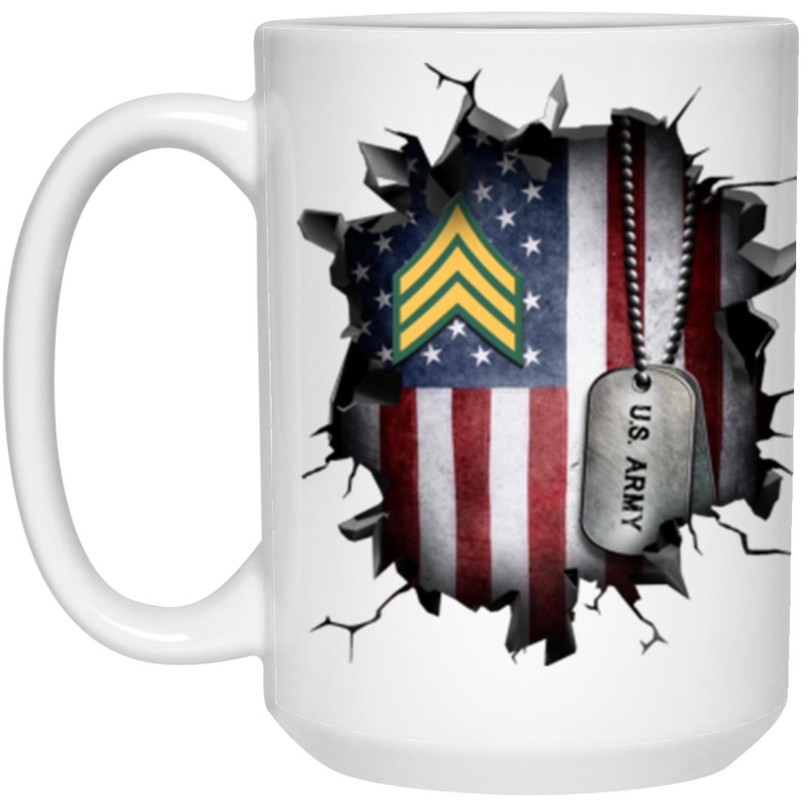 US Army E-5 Sergeant E5 SGT Noncommissioned Officer Ranks 3D Break Effect 11oz - 15oz White Mug