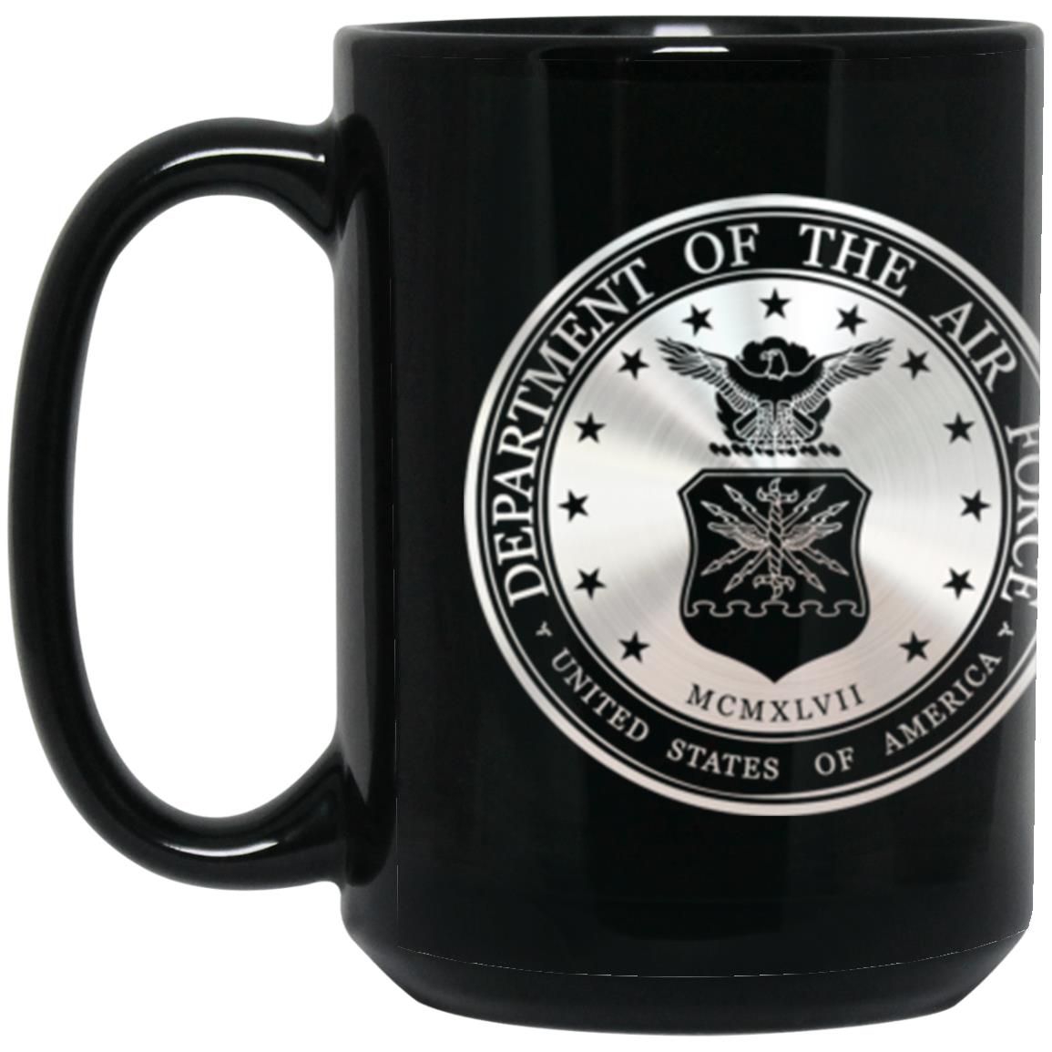 US Air Force O-10 General of the Air Force GAF Metallic Silver Effect 11oz - 15oz Black Mug