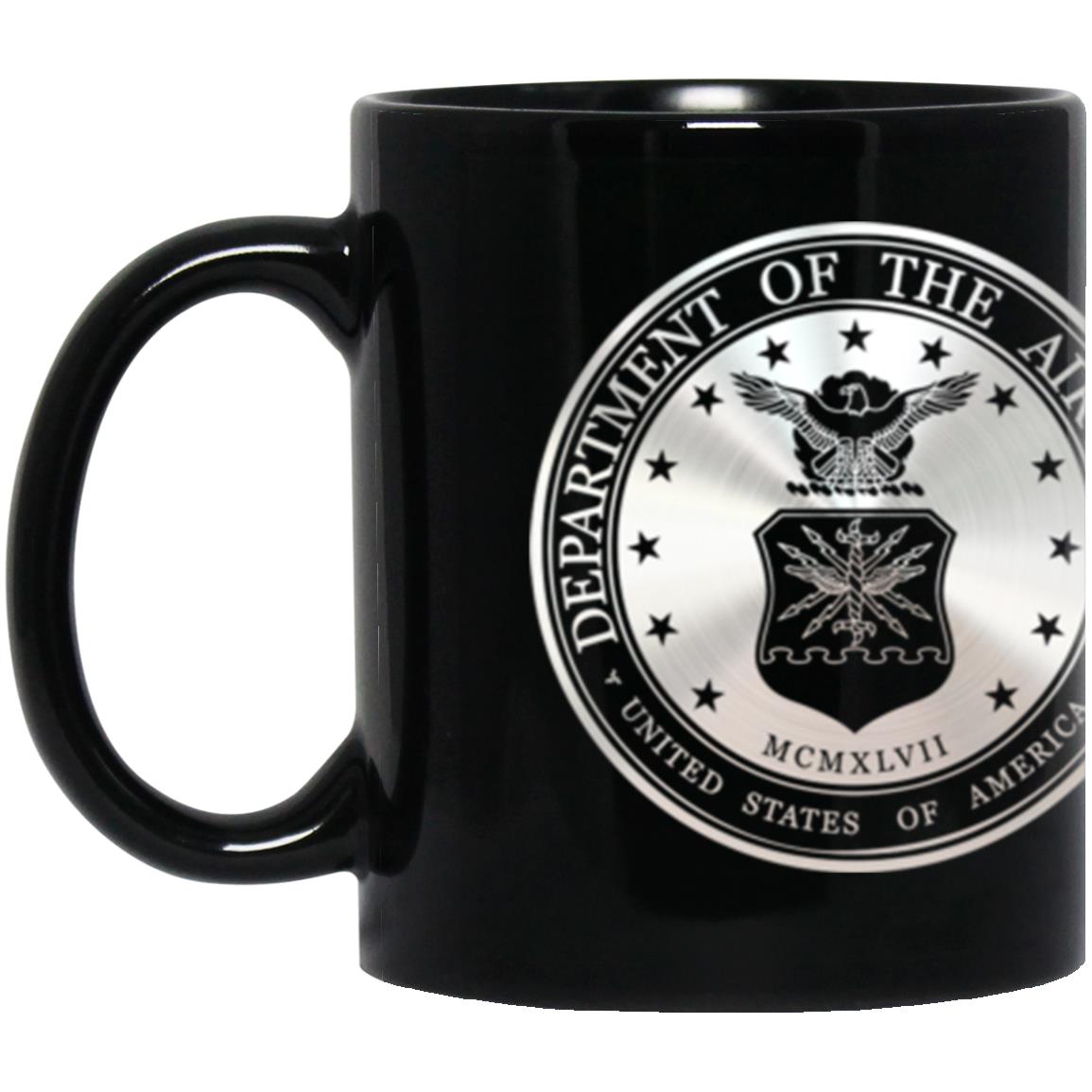 US Air Force O-7 Brigadier General Brig Metallic Silver Effect 11oz - 15oz Black Mug